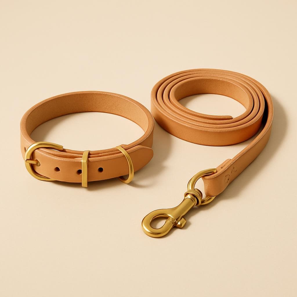 Harbour leather collar and lead